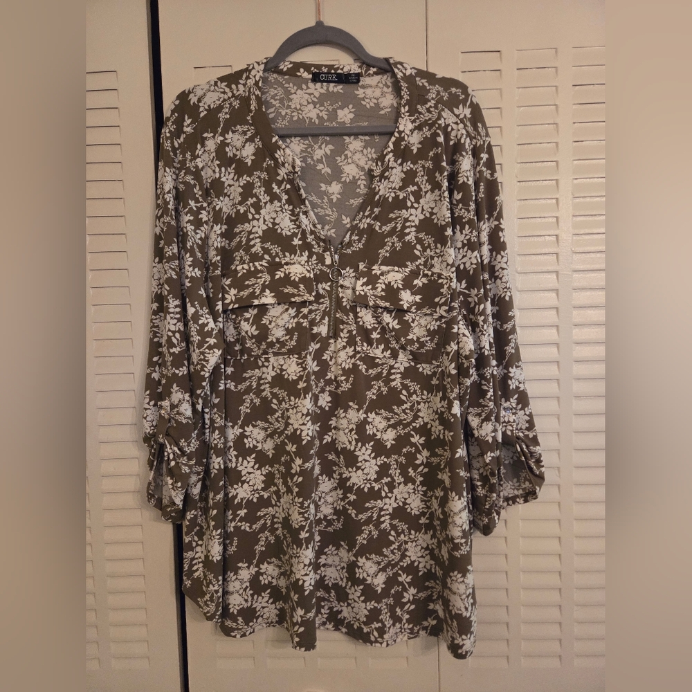 Cato Olive and White Floral Blouse